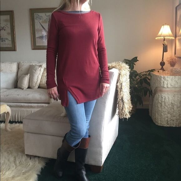 Burgundy Fall Knitted Sweater   - Picture 1 of 8